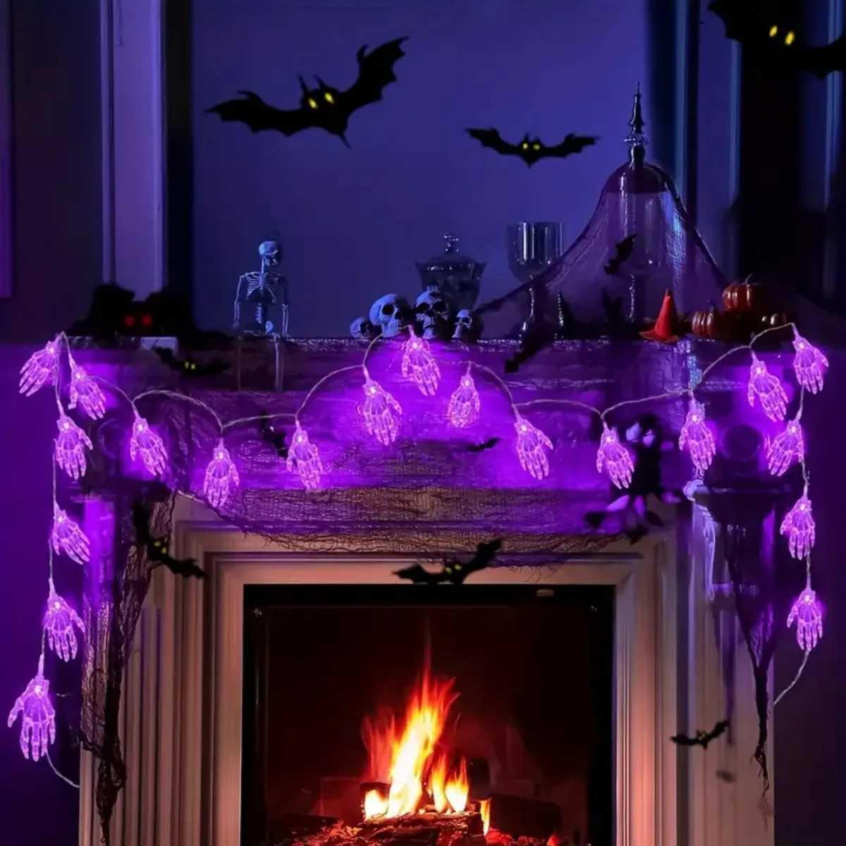 1pc 20LED Halloween Skeleton Hand Battery Powered String Light Horrible Atmosphere Skull Hand Lamp For Home Party Yard Decor XJ250804