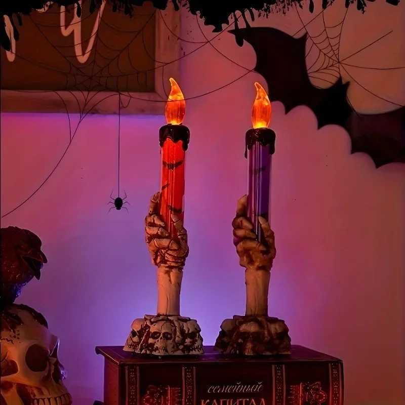 1-3PCS LED Skull Hand Candle Light Battery Operated Flame Effect Halloween Gothic Decoration for Haunted House Table Hanging Decor XJ250804