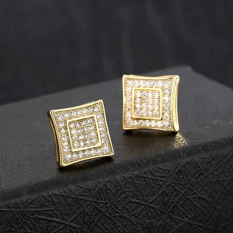 Huitan Unisex Women Men Stud Earrings Square Shaped Full CZ Bling Ear Piercing Accessories Lovers Gift Statement Jewelry 250804