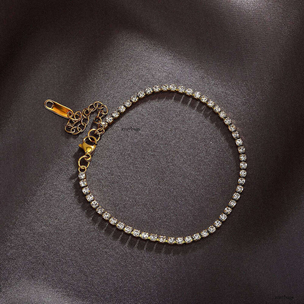 2MM Stainless Steel Prong Tennis Chain Bracelet 7 Inches Gold Plated Hip Hop Sparkly Chains Bracelets Wrist Jewelry For Women Bijoux Gifts