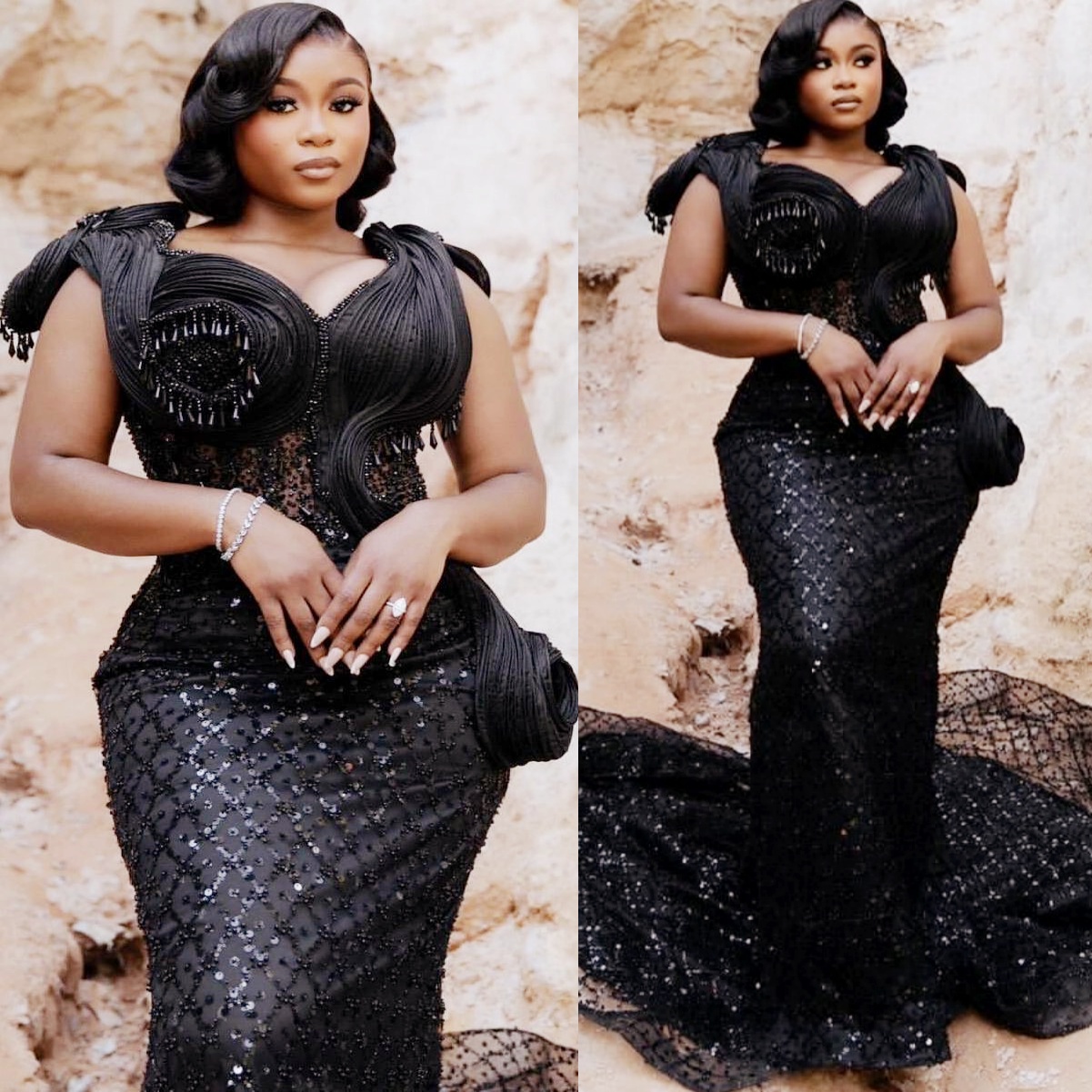 Mermaid Black Prom Dresses 2025 Stylish Beaded Rhinestones Evening Formal Party Second Birthday Engagement Gowns Plus Size Dress For Special Occasions