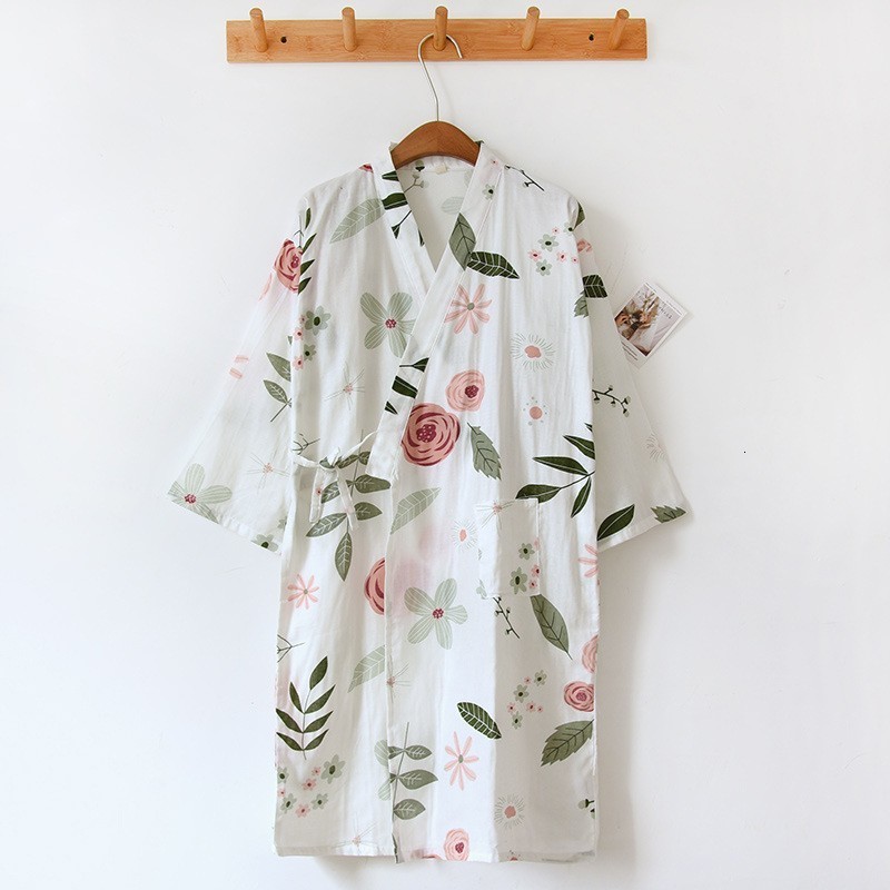 Womens Sleepwear Japanese kimono dressing gown spring and autumn ladies cotton crepe cloth thin summer bathrobe home service sleepwear bath robe 23051