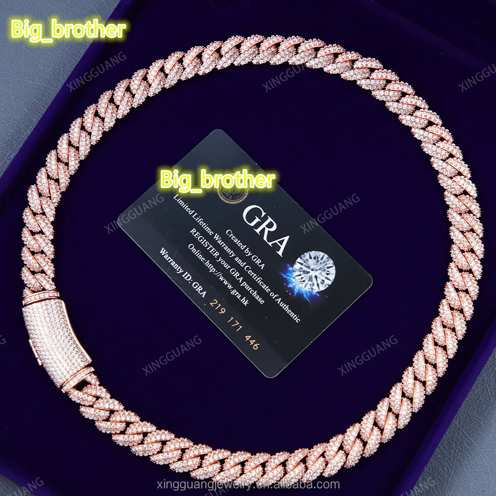 Hot-sale 13mm S925 Silver VVS Moissanite Cuban Link Iced Out Diamond Chain Fine Jewelry Necklaces Bracelet for Hip Hop Men Women
