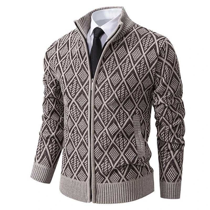Fashion Sweaters Men Fleece Lined Cardigan Jacket Plaid Retro Sweaters Coat Zipper Up Knit Cardigans Thick Male OuterwearXJ250805
