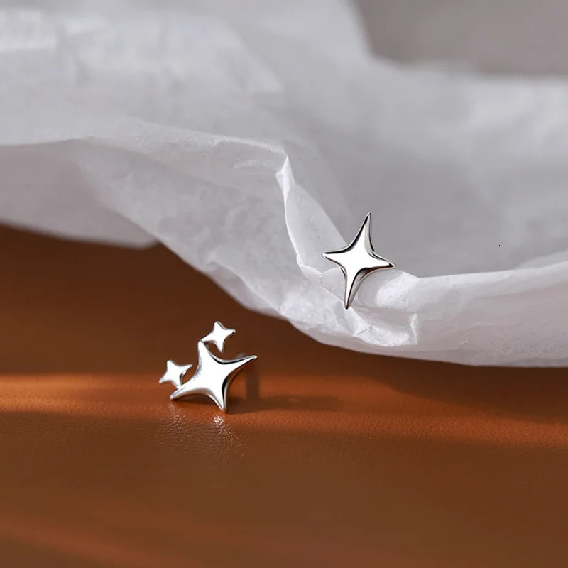 S925 Silver Needle Gold Color Star Small Stud Earrings For Women Girl Korean Tiny Asymmetry Cross Earring Summer Jewelry Gift 250729