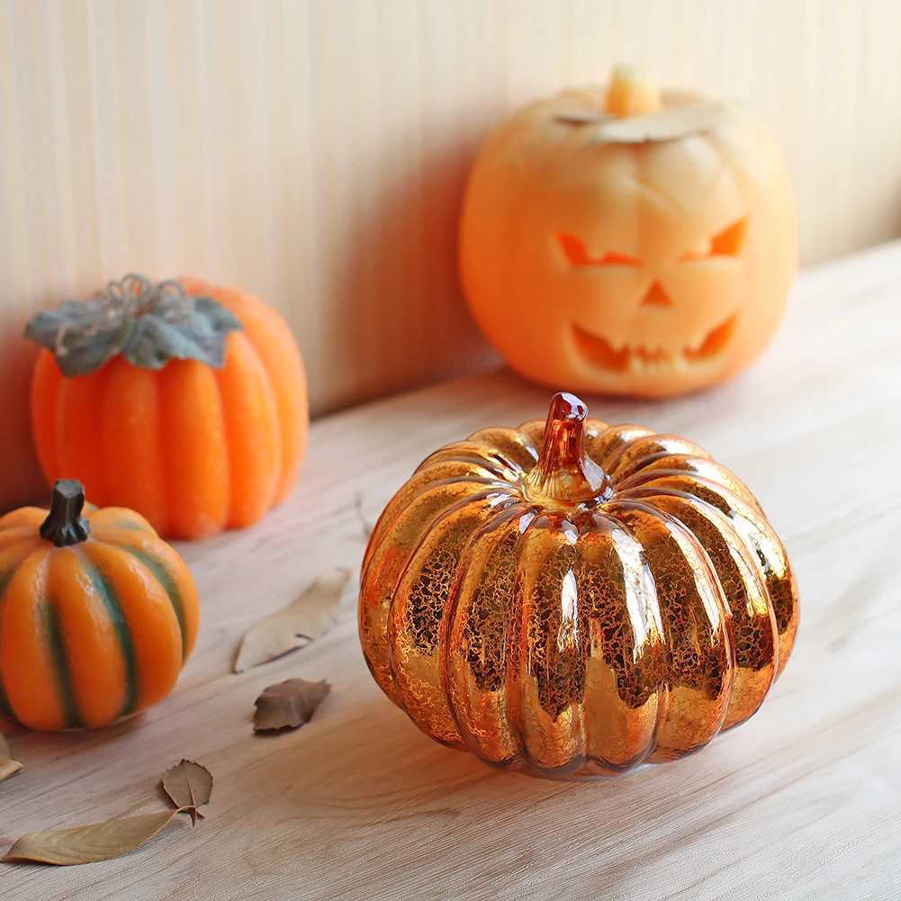 Glass Pumpkin Lamp Battery Operated Decoration Lantern with 3-Position Switching for Halloween DecorationsXJ250804