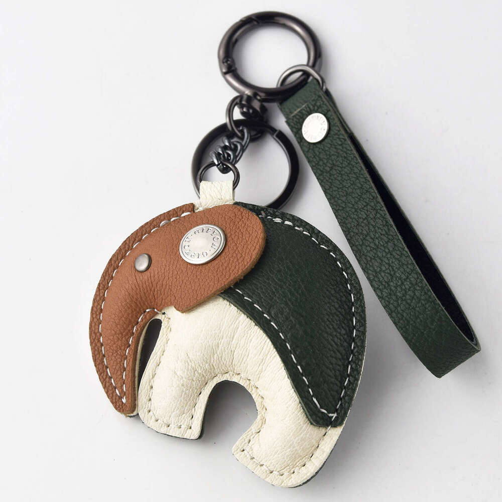 DHpet_wholesale Luxury Genuine Lambskin Leather Keychain with Elephant Charm - Premium Car Keys Holder & Phone Bag Accessory (4 Colors)