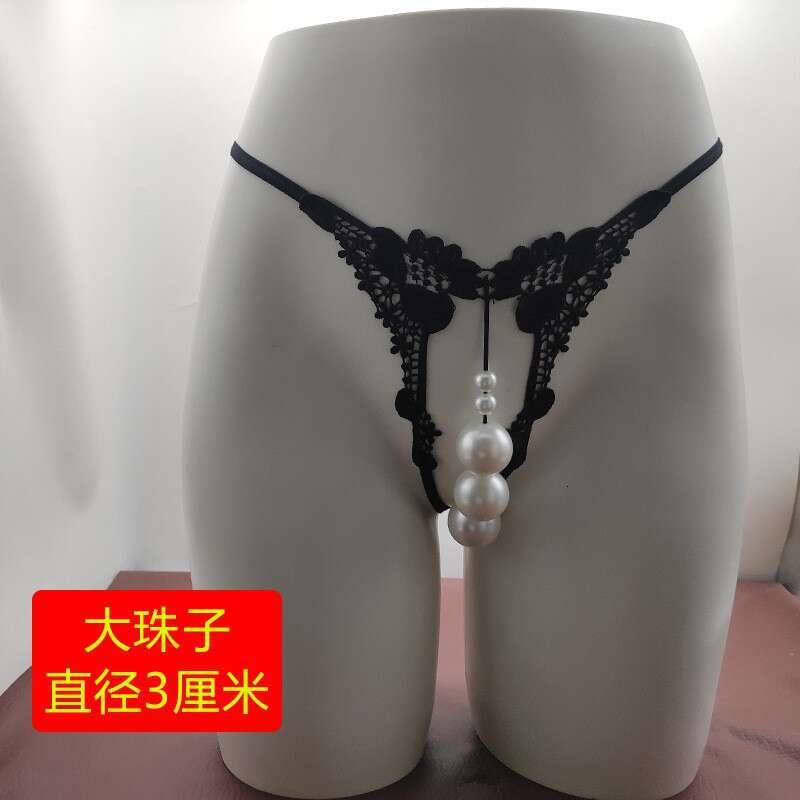 Sexy Lingerie Women's Extra Large Pearl Thong Open Crotch Nightclub Underwear Floral Embroidery Graduated Pearl Detailing Stretch Straps Design