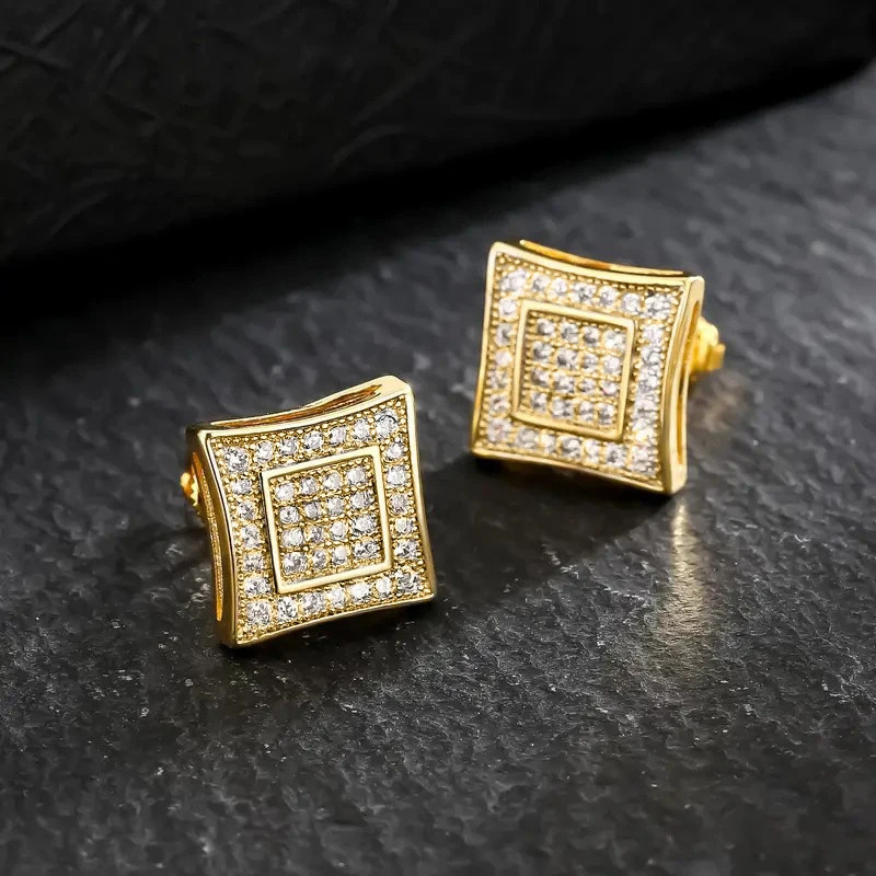 Huitan Unisex Women Men Stud Earrings Square Shaped Full CZ Bling Ear Piercing Accessories Lovers Gift Statement Jewelry 250804