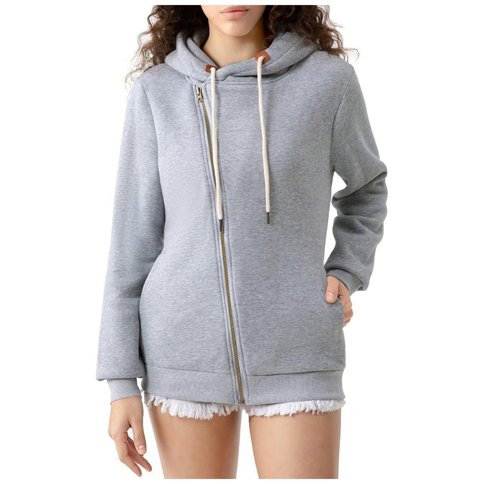 New Women's Pocket Hoodie Women's Solid Color Zipper Hoodie
