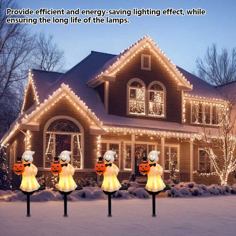 Solar Halloween Ghost Stake Light Resin Pumpkin Pathway Light Outdoor Solar Lamp for Garden Yard Lawn Halloween DecorationsXJ250804