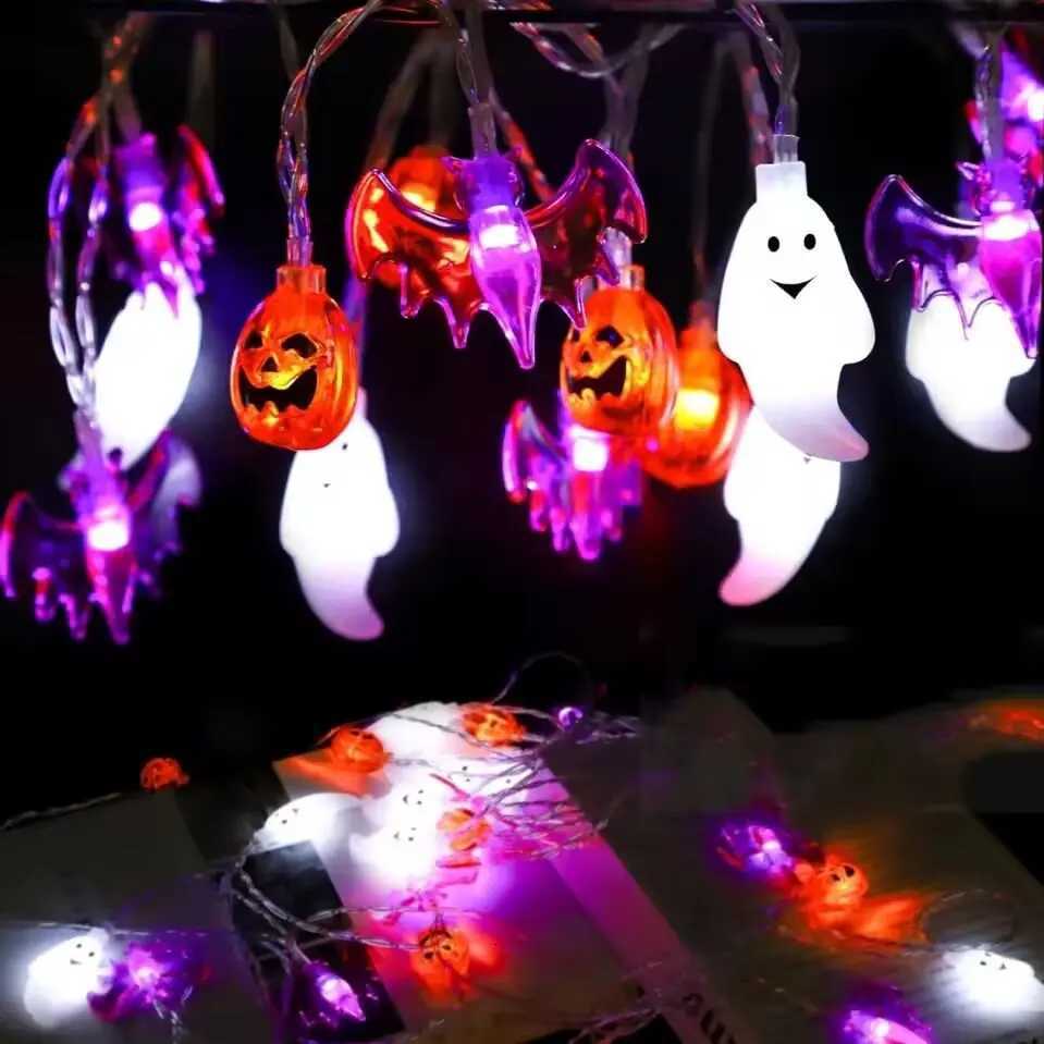 1PC LED Halloween String Lights Bat Ghost Pumpkin Festival Decorative Lights Battery Operated Lamp For Indoor Halloween Decor XJ250804