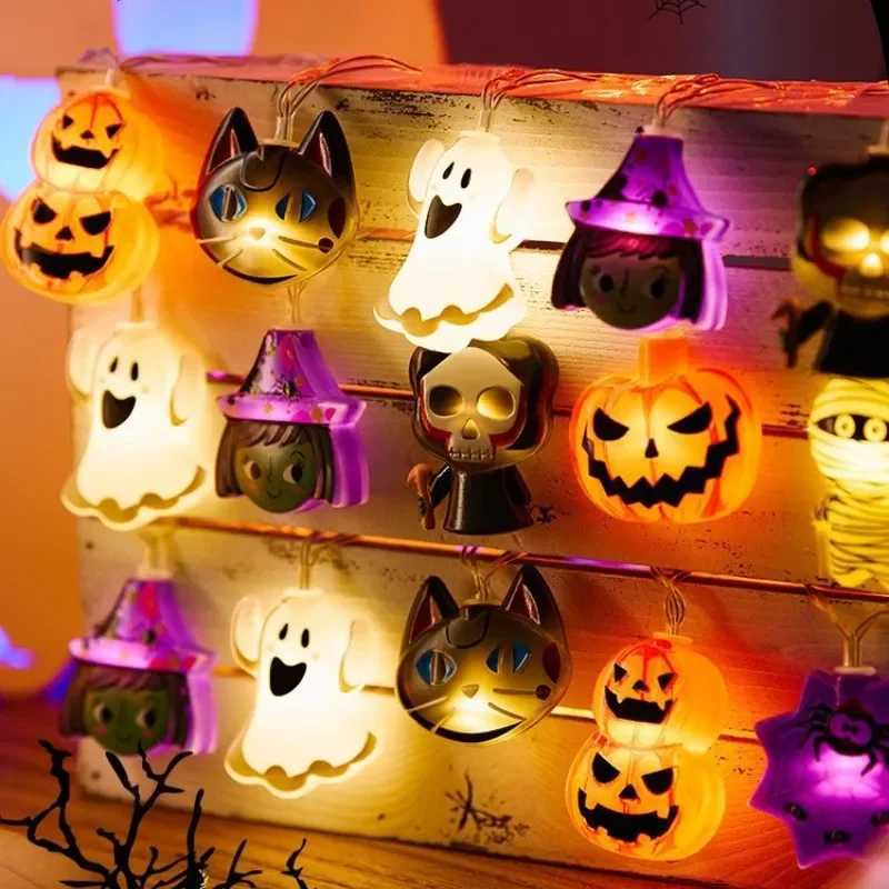 2025 Halloween Party LED String Lights Ghost Pumpkin Cat Spider Web Decor Night Light Halloween Indoor Outdoor Decoration Props XJ250804