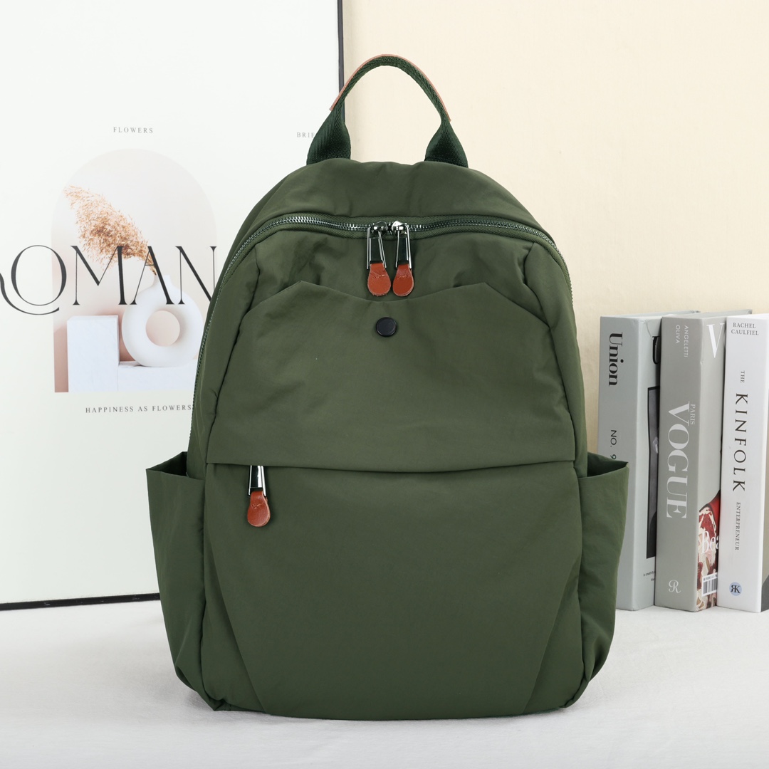 XY5657D01 Men's and Women's Backpack Black Green Waterproof Oxford Cloth With Cowhide Leather Fashionable Multi Pocket Lightweight Commuting