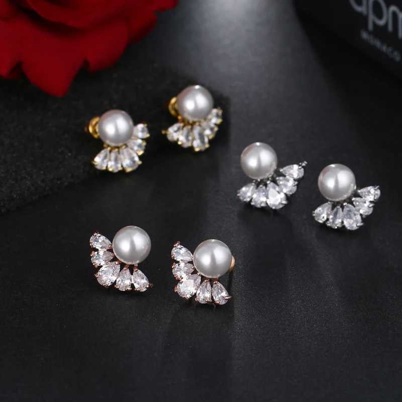 Fashion Elegant Women Imitation Pearl Stud Earrings With AAA Cubic Zircon Shining Studs Ear Indian Jewelry Earrings AE457 Y250804