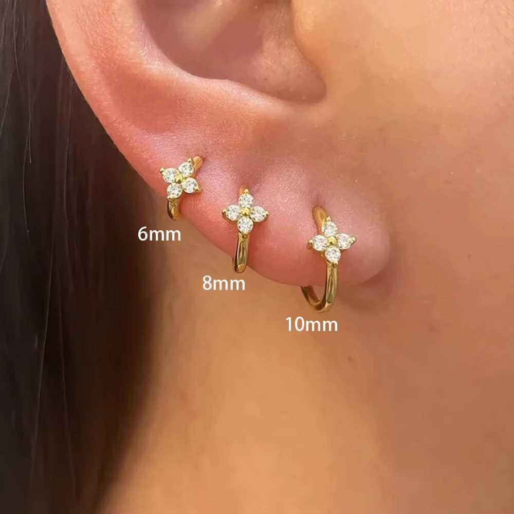 3PCS Simple 6mm/8mm/10mm Flower Zircon Hoop Earrings Set For Women 18K Gold Plated Stainless Steel Huggie Piercing Jewelry Gifts Y250804