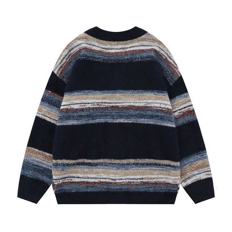 Striped Flat Knitted Cardigan Single Breasted Sweater Long Sleeve Jumpers Men O Neck Loose Fit Button Casual Slight Stretch XJ250805