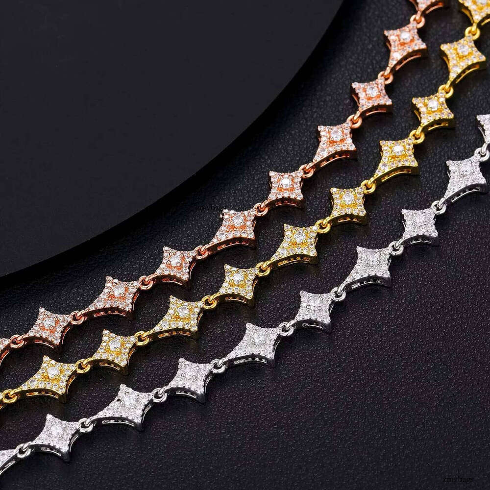 Summer Mens Jewelry 7.4mm Sterling Sier VVS1 Moissanite Iced Out Shuriken Link Bracelet Anklet for Men Lady