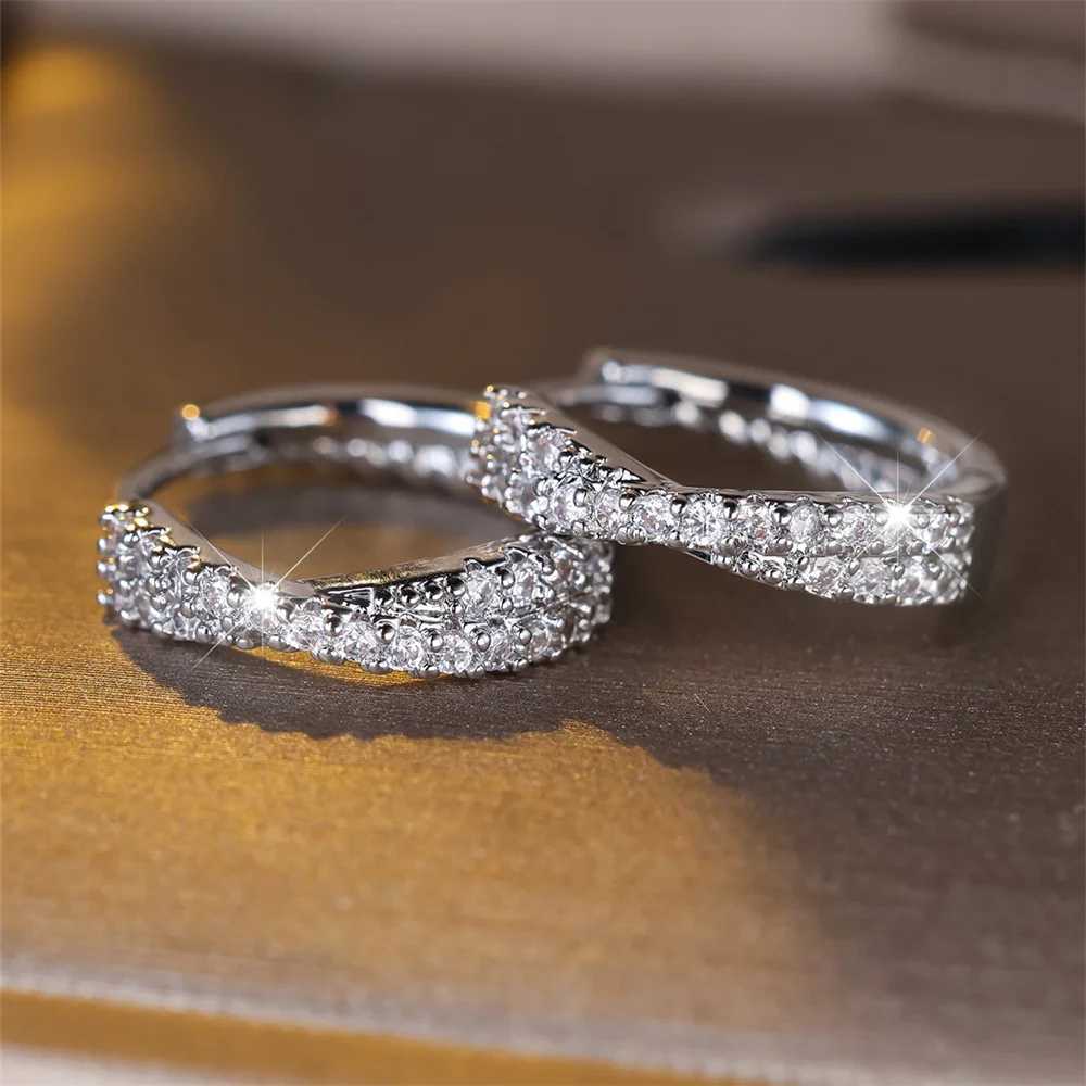 White Zircon Small Stone Crossed Hoop Earrings For Women Vintage Gold Silver Color Wedding Jewelry Versatile Accessory Y250804