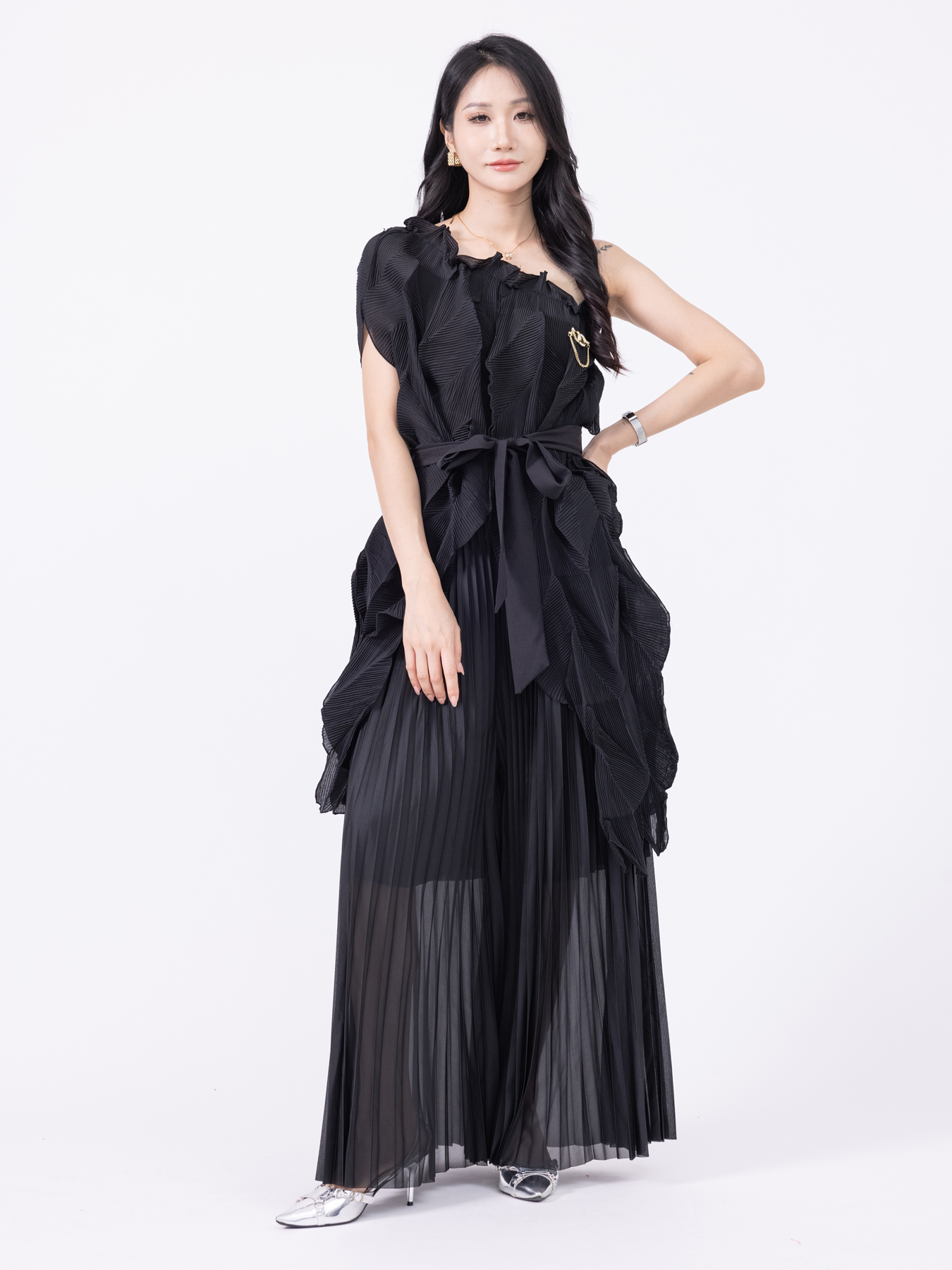 Two Piece Dress Casual Womens Pleated Overall Set Versatile Twill Material for Everyday Wear Pleated two-piece overalls ZR006