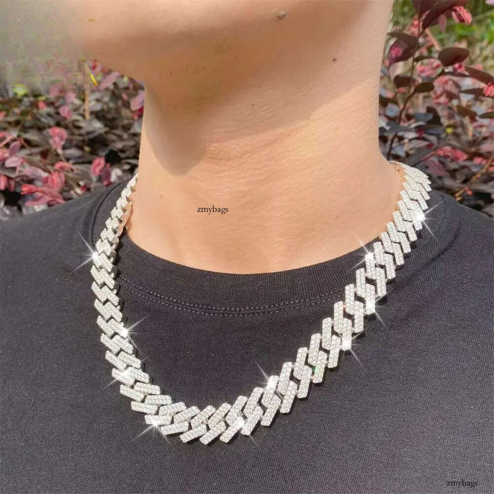 Hot Selling Drop Shipping Service Sterling Sier Hip Hop 15mm Iced Out Moissanite Dia Cuban Link Chain