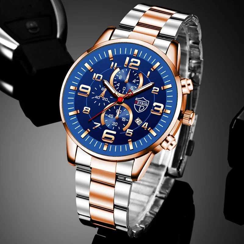 Mens es Luxury Stainless Steel Quartz Men Leather Calendar Sports Wrist Luminous Clock mens watch W250806