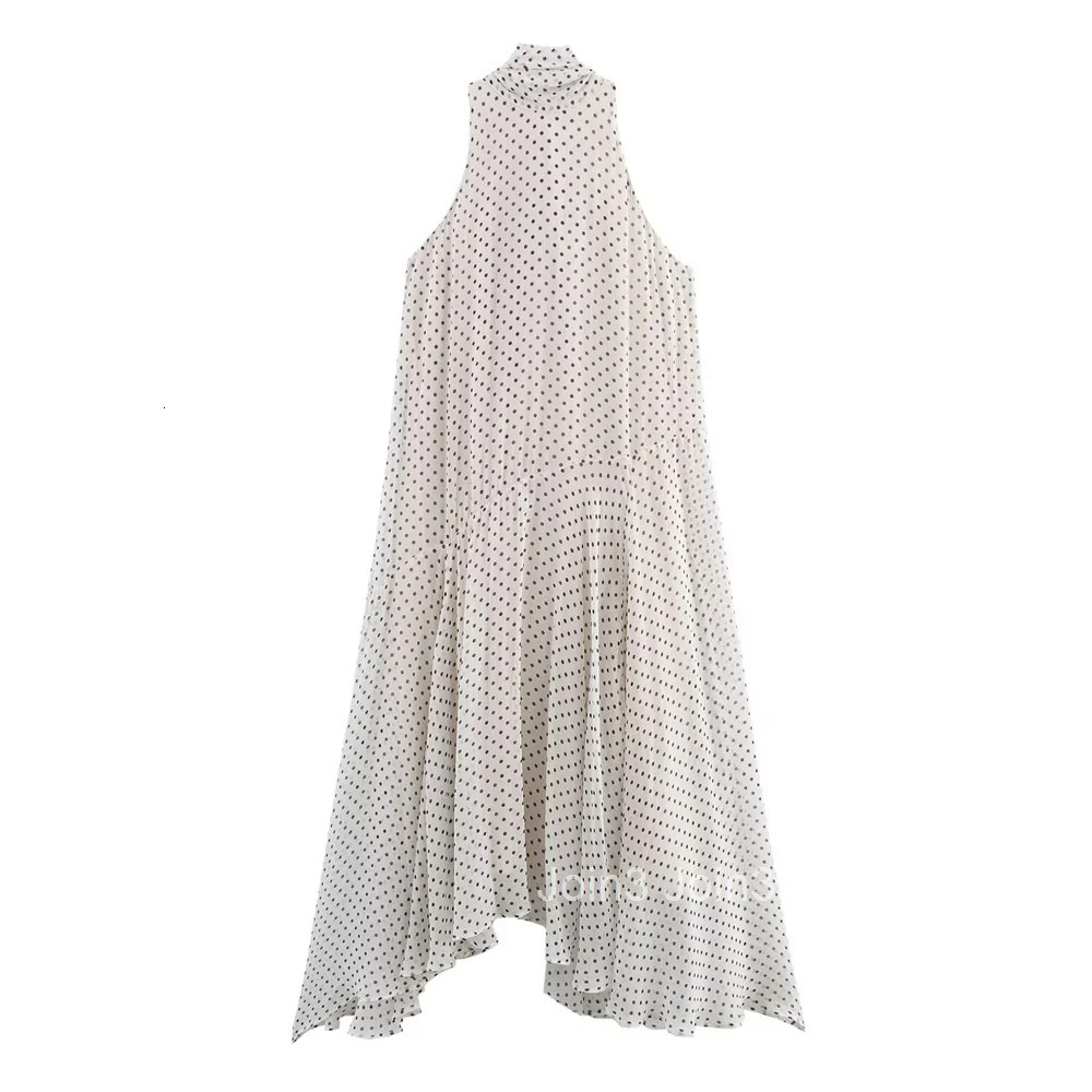 PB ZA Sleeveless Halter Neck Polka Dot Dress for Women Asymmetrical Hem Stylish and Elegant for Summer and Parties