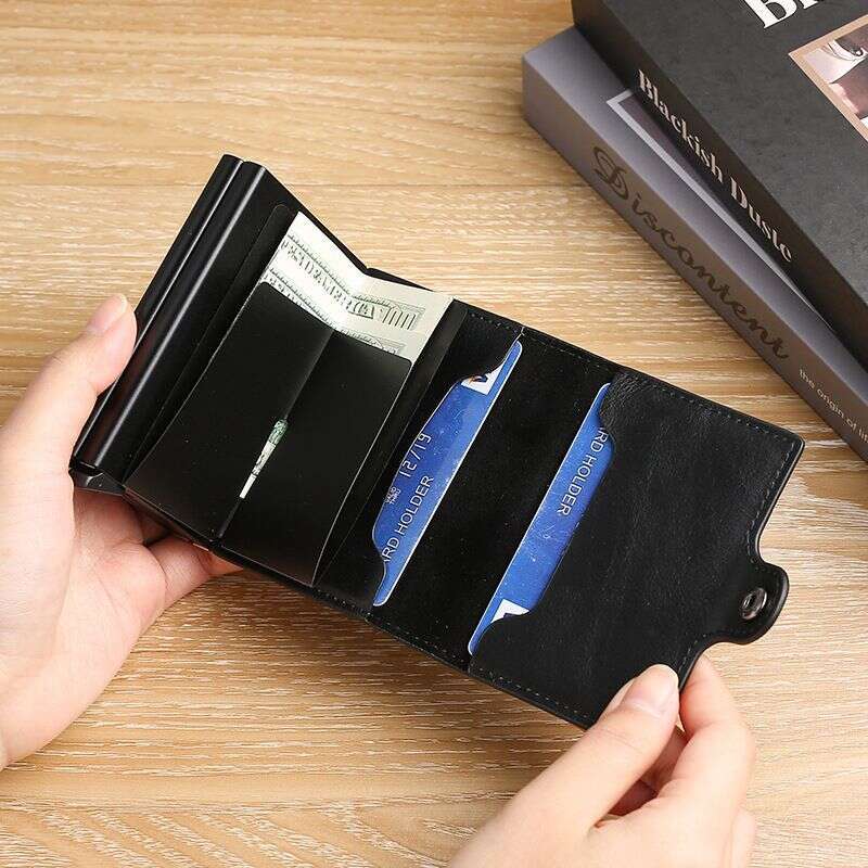 RFID Automatic Ejection Double Credit Bag, Multi-slot Anti-theft Brush Aluminum Alloy Card Case