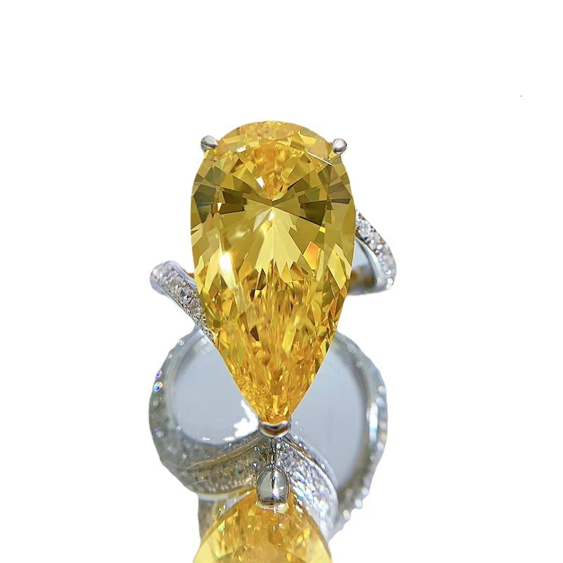 Hui Zhi Wing Jewelry New Model S Pure Silver Simulated High Carbon Ring Water Drop 12*22 Yellow mond Fashion
