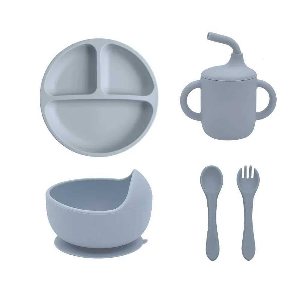 5pcs Silicone Baby Feeding Set BPA Free Sucker Bowl Dining Dishes Plate Straw Cup Spoon Forks Baby Gift Set X250806