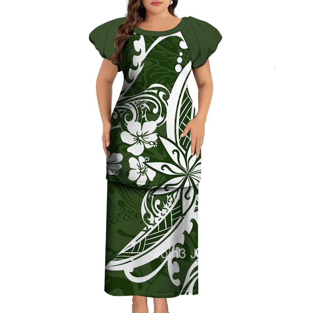 Samoa Club Ladies Puletasi Polynesian Ladies Custom Vintage Print Long Dress Soft Fabric Summer New Elegant WomenS Wear