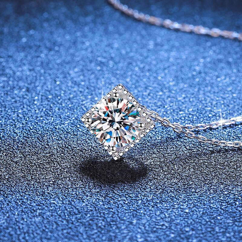 Iced Out VVS Simple Sugar Cube 1 2 ct Pendant D Color Moissanite Necklace for Women