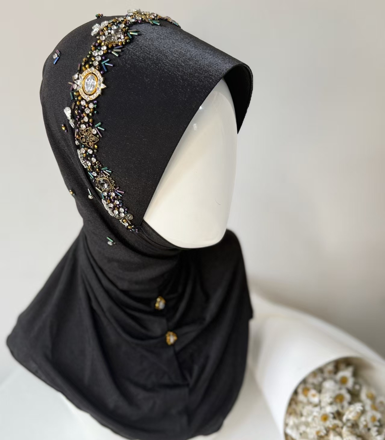 T1406 pure handmade hard brim hat star tao yarn head scarf square