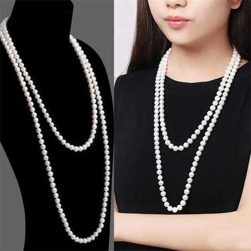 2023 Fashion Elegant Imitation Pearl Necklace for Womens Knot Multi-layer Long Sweater Chain Clothing Accessories Y250805