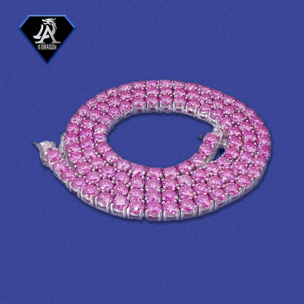 Hot Selling 2mm Sterling Silver Pink Moissanite Tennis Chain Set Includes Necklace and Bracelet for Hip Hop Fans