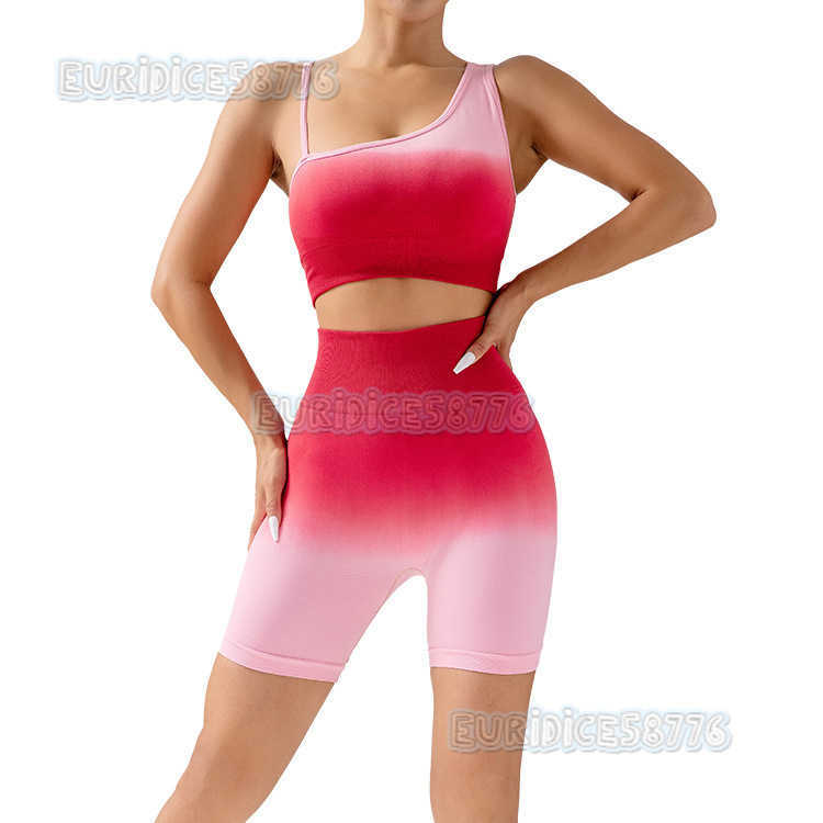 Gradient Seamless Yoga Shorts Breathable Tight Running Fitness Sports Three-point Shorts H250806