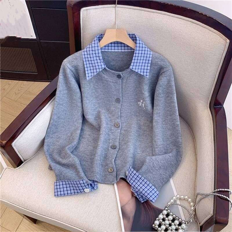 Women's Clothing Thirteen Lines Two Piece Polo Collar ing Long Sleeved Knitted Sweater Female Loose Short Cardigan Trend