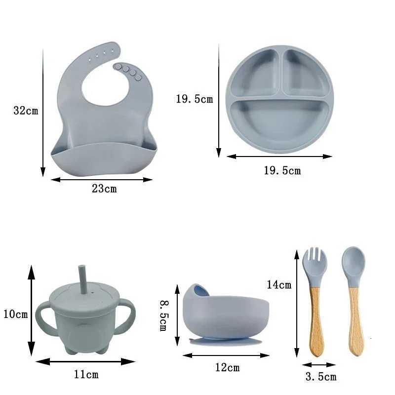 8-Piece Silicone Baby Tableware Set with Suction Cups Forks Spoons Bibs Cups for Mother and Baby Supplies Baby Feeding X250806