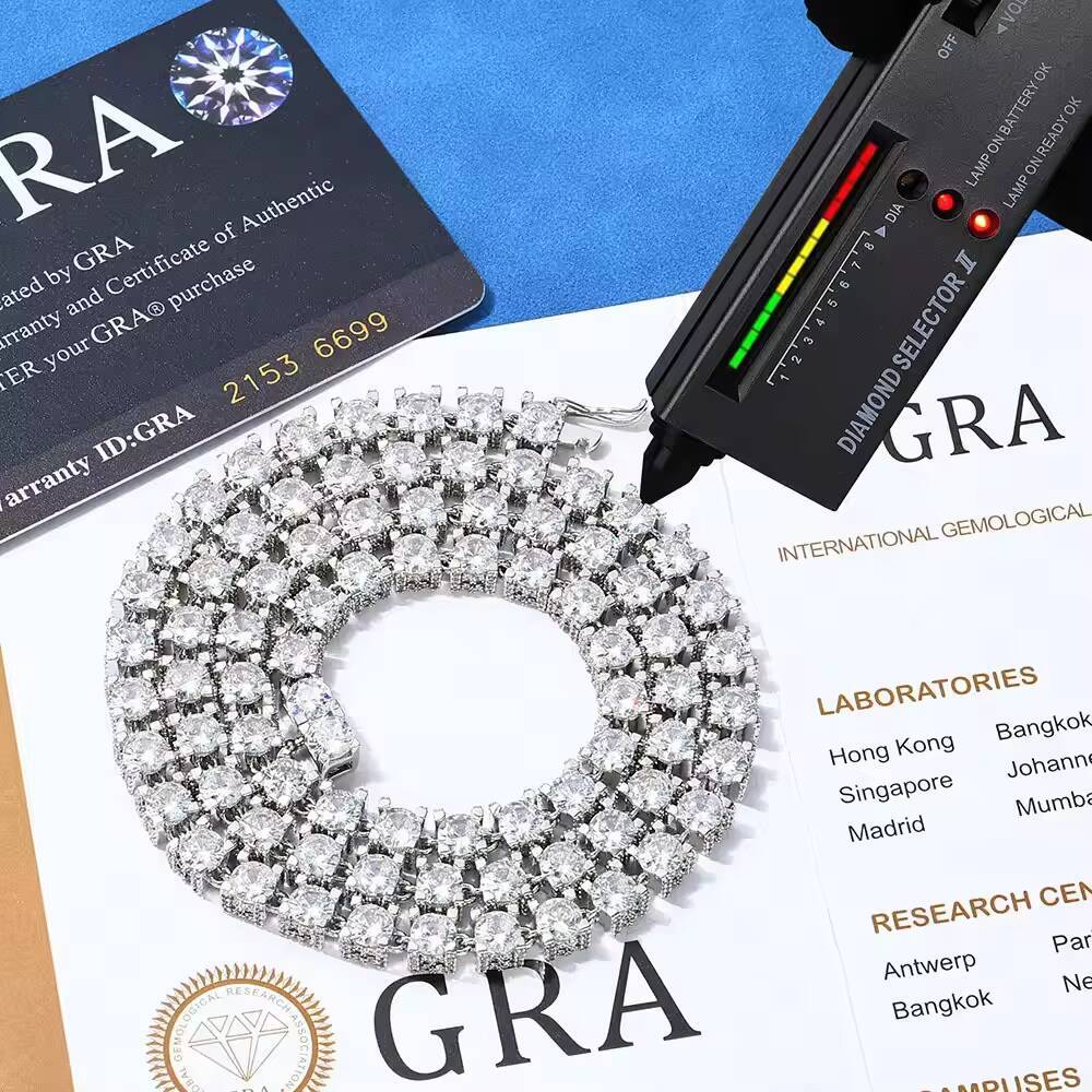 6mm S925 Silver Moissanite Tennis Chain Necklace Customizable Hip Hop Jewelry for Men