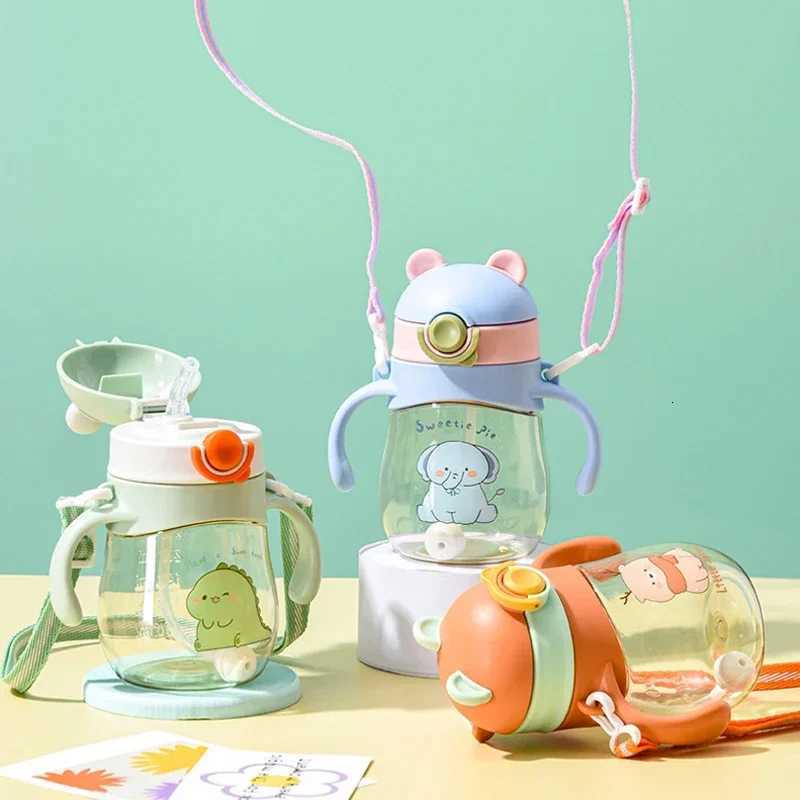 410ML Baby Drinking Cup Feeding Bottle Anti-Choking with Straw Gravity Ball Wide Caliber Drinking Milk Water Bottle with Handle X250806