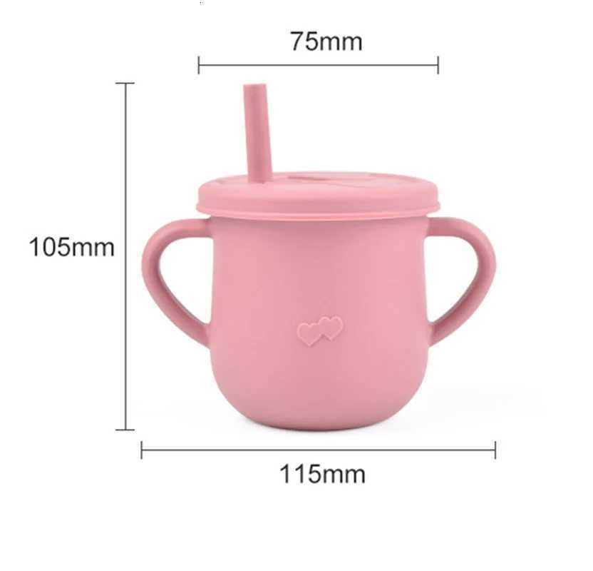 Baby Silicone Double Lids Feeding Cup With Handle Sippy BPA Free Toddlers Learning Drinkware Children Soft Straw Cups Tableware X250806