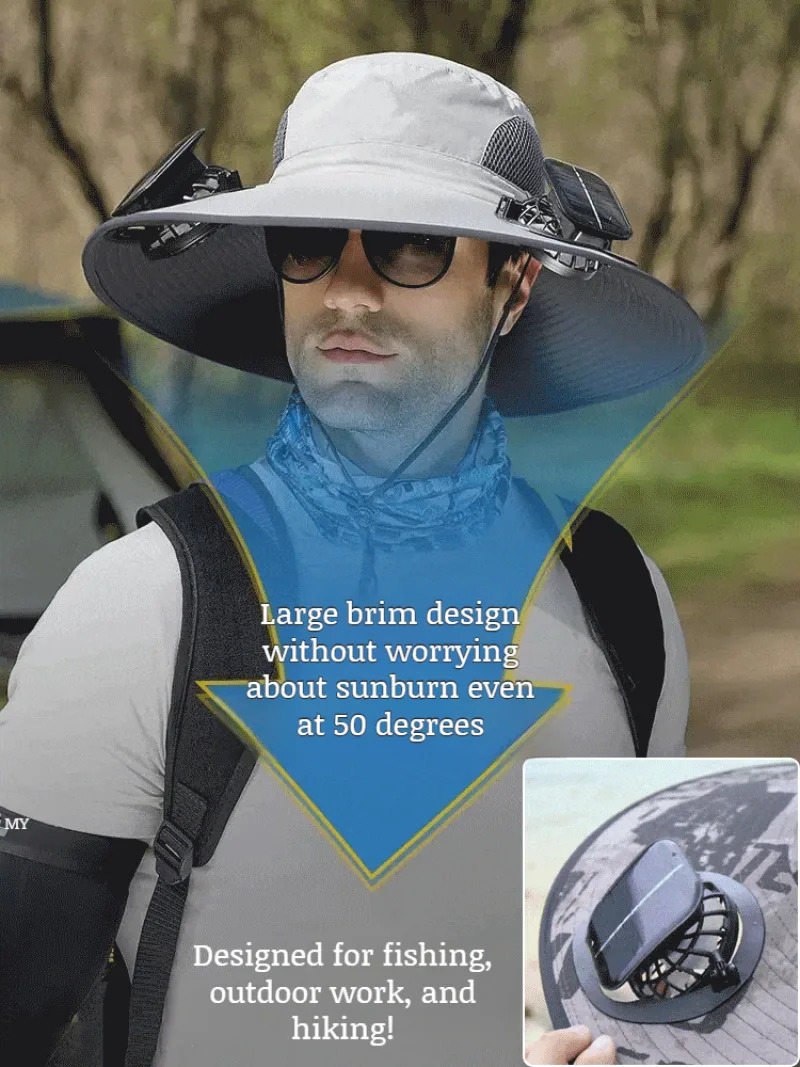 Summer mens outdoor large wind removable embedded sunscreen visor hat double fan fisherman hat 250805