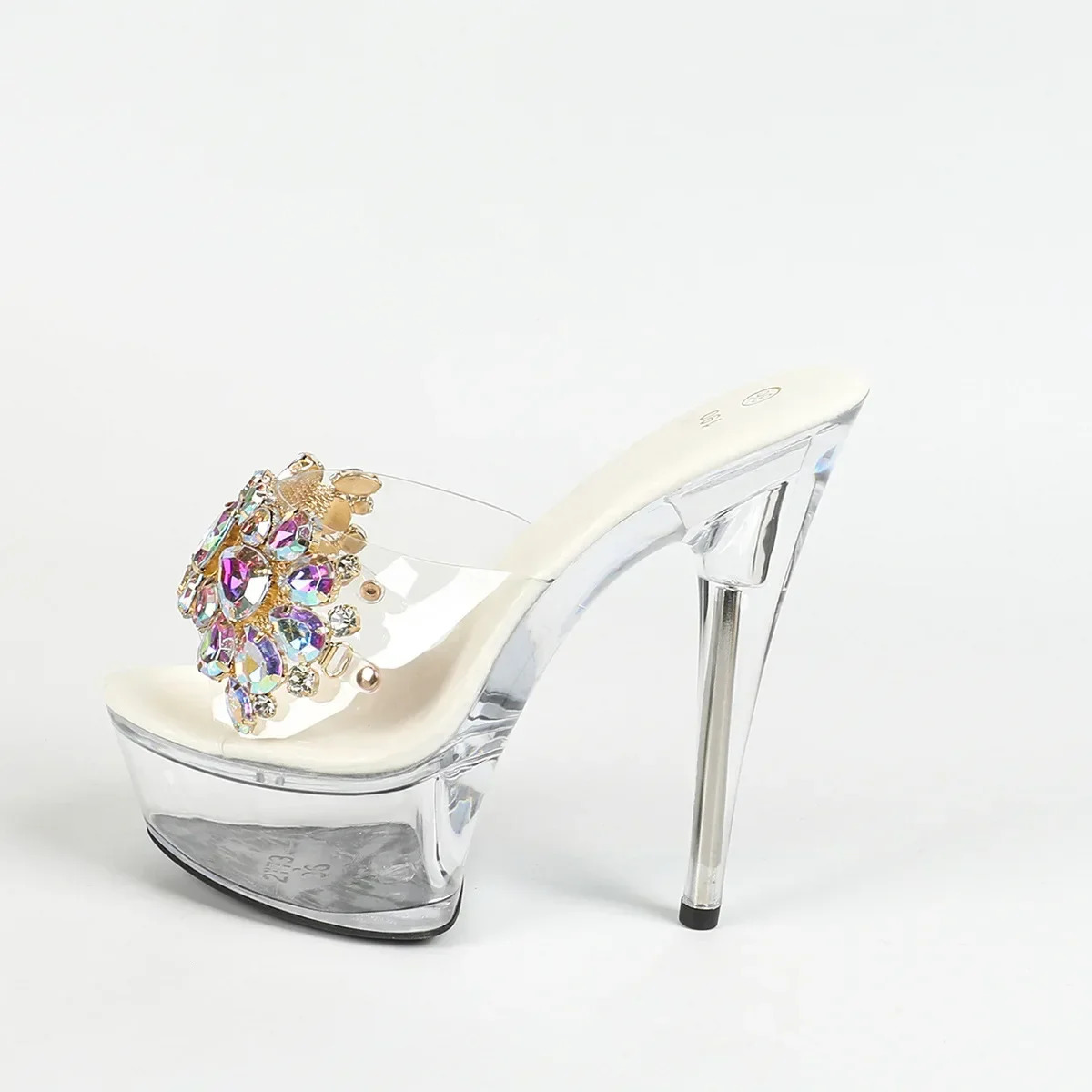 Women Clear Rhinestone Super High Heel 15cm Summer Female Waterproof Trolley Model Sexy Fairy Stiletto Shoes LFD 250731