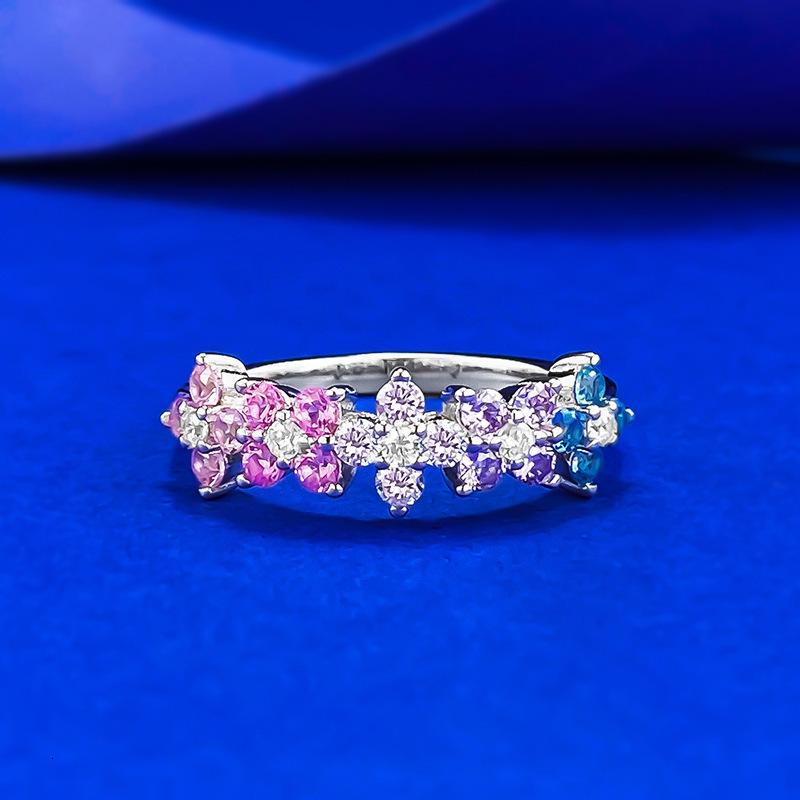 Hui Zhi Wing Jewelry Same S Silver Dopamine Color mond Camouflage Ring Light Luxury Fashion Style