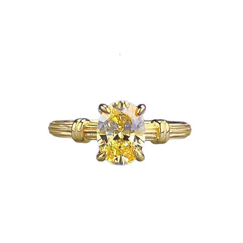 Hui Zhi Wing Jewelry S Silver Gold-Plated Oval 6*8mm Pigeon Egg Lucky Yellow mond for Women Simple Ring