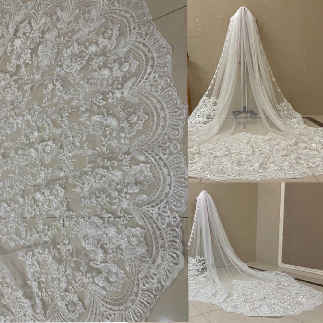 Luxurious Wedding Veils Appliques Edge Bridal Veils One Layer Cathedral Length Custom Made Wedding Accessories
