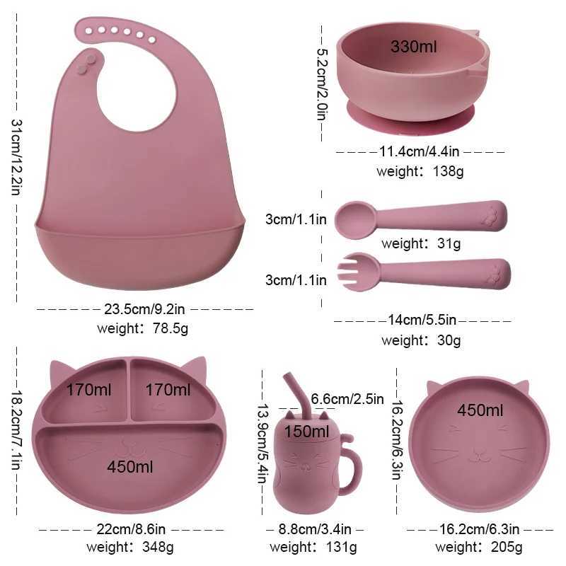 7Pcs/set Baby Silicone Plate Spoon Set Baby Feeding Silicone Bowl Baby Dishes BPA Free Silicone Portable Tableware for Children X250806