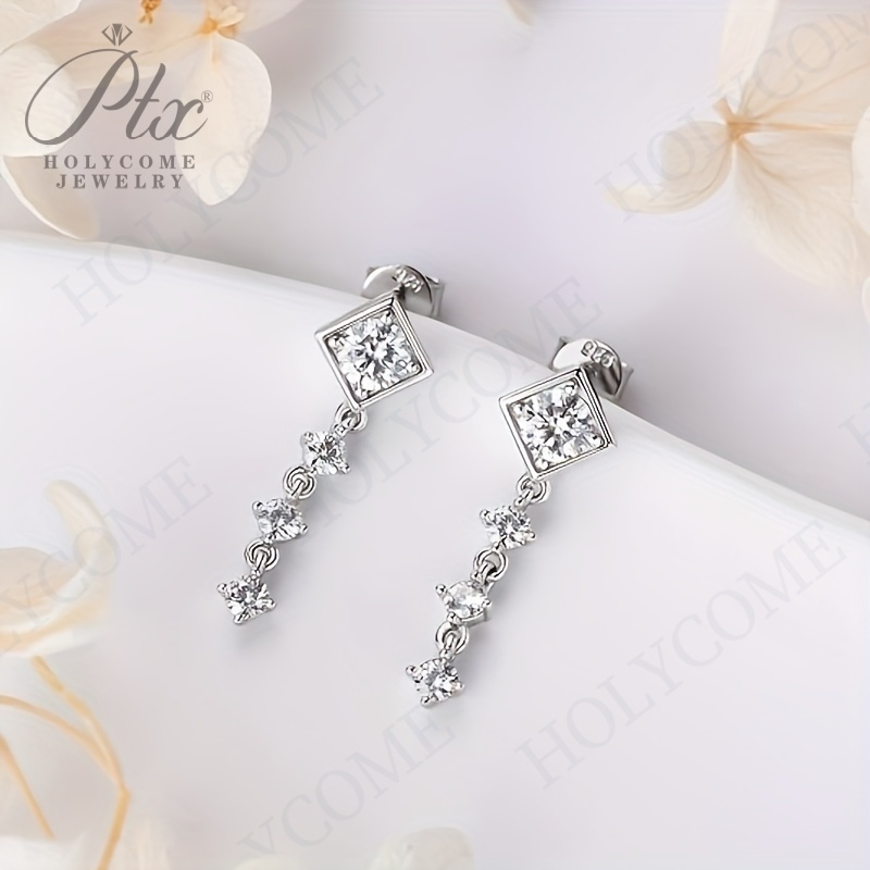 Rhombus Round Full D Moissanite Drop Stud Earrings for Women Real 925 Sterling Silver Original High Quality Fine Jewelry Trend Accessories Anniversary