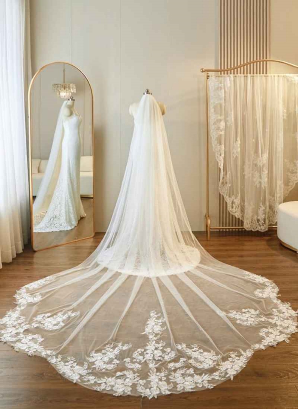 Soft Tulle Bridal Veil Lace Applique White Ivory One Layer With Comb Long Cathedral Veil Wedding Accessories