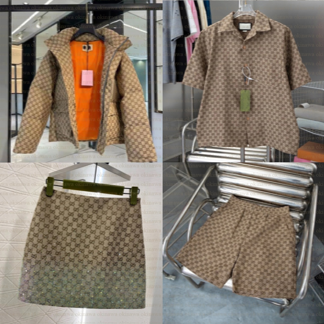 Beach Allover Print Shirts Men Designer Womens Two Piece Dress Letter Jacket Streetwear Rhinestone Casual T shirt Short Sleeve skirt Shorts Sets Suit Oversize